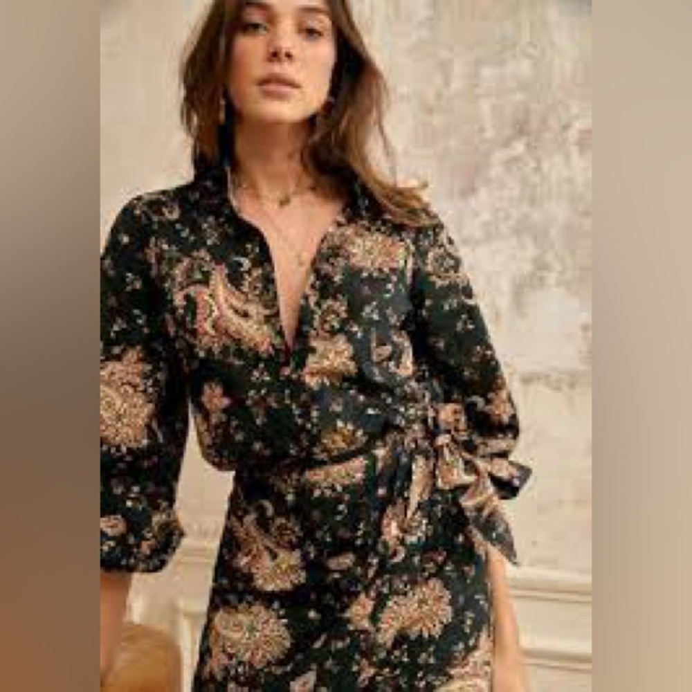 Sezane Capri Dress Mini Black Multi Paisley